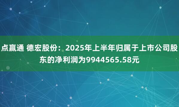 点赢通 德宏股份：2025年上半年归属于上市公司股东的净利润为9944565.58元
